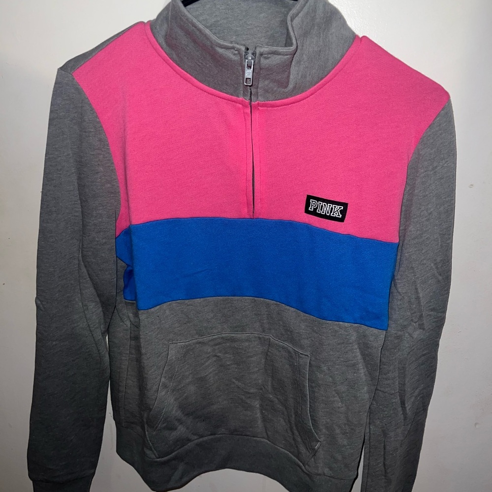 PINK Victoria's Secret Women's Pink and Blue Cowl Neck Sweater